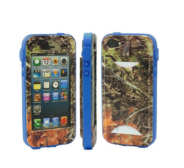 Durable Camouflauge iPhone 5 Band-It Case Orange Cambo with Dark Blue Band